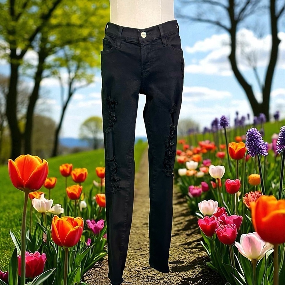 Frame Denim ‘Le Skinny De Jeanne’ in Distressed “Film Noir” Black Size 26 - Picture 2 of 16